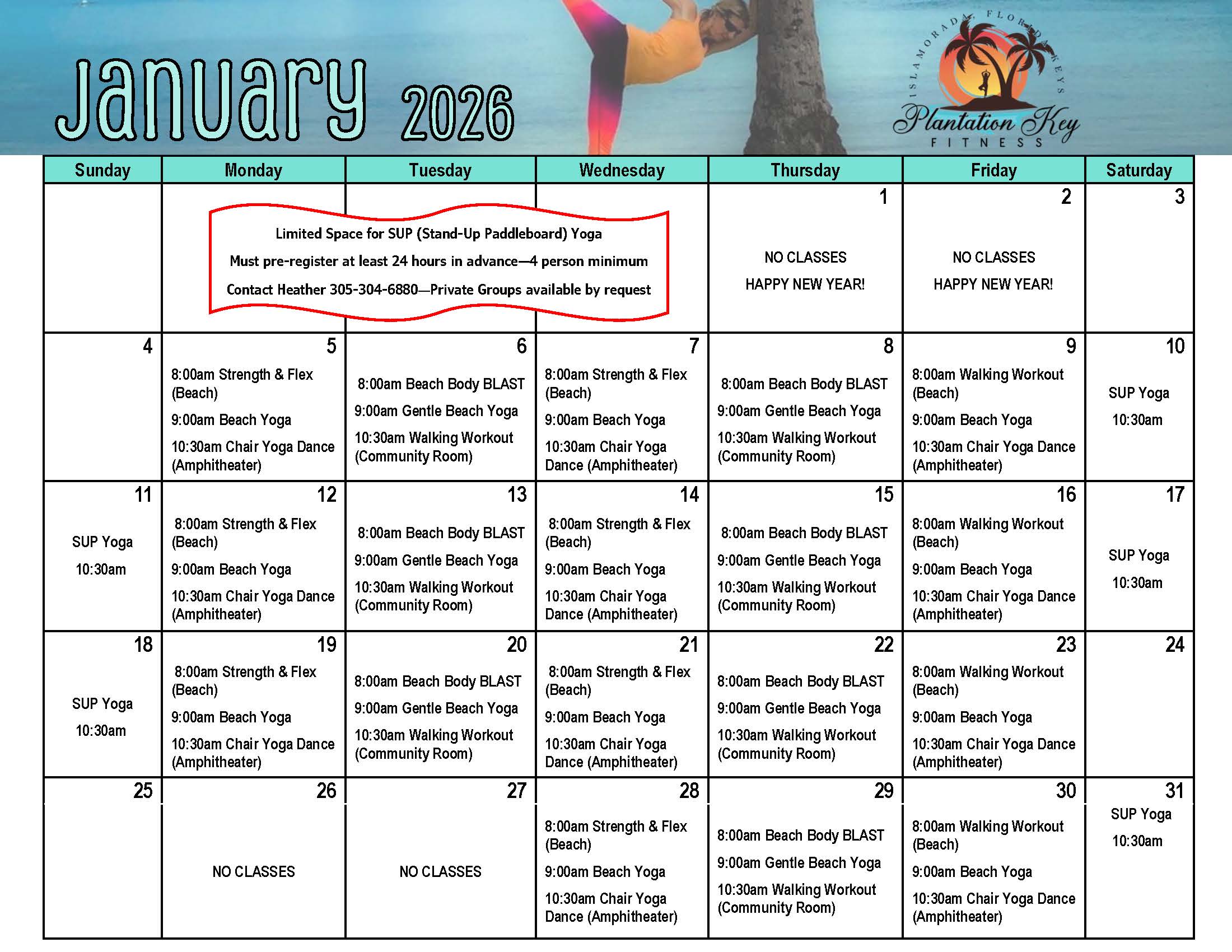 January Fitness Calendar 2026