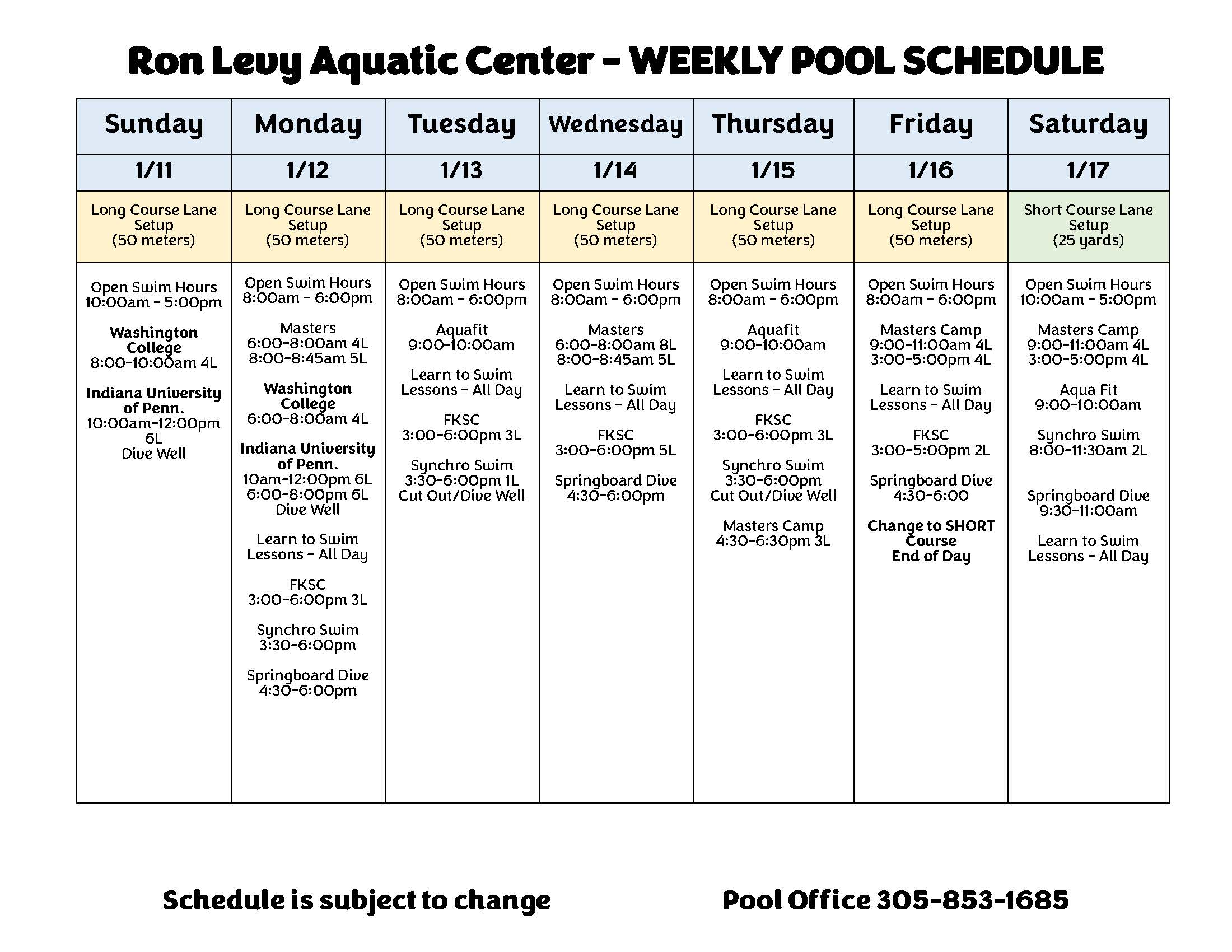 Weekly Pool Schedule 1.11.26-1.17.26