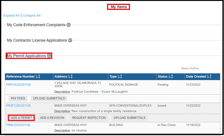 1 My Items Permit Extension